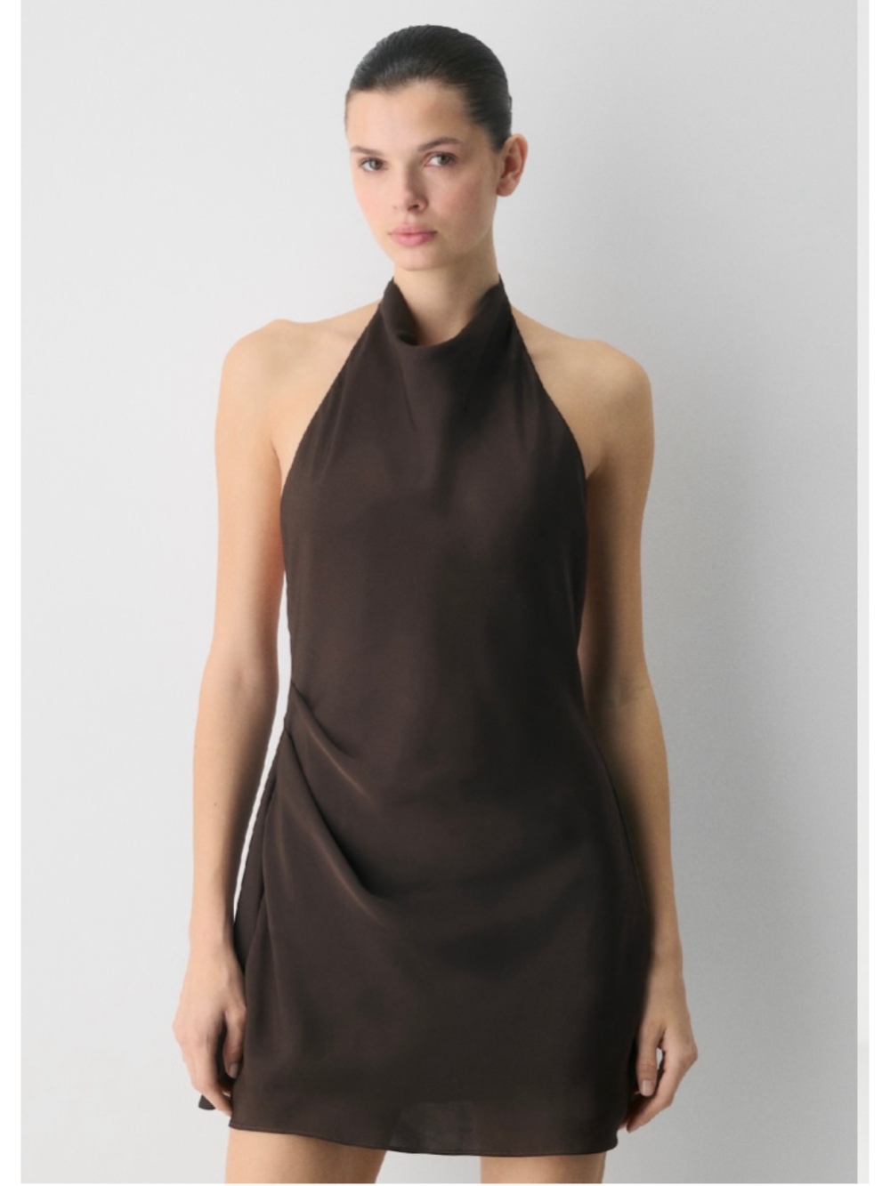 Aritzia Babaton Audience Satin Mini Halter Dress Rich Mocha Brown Size 12